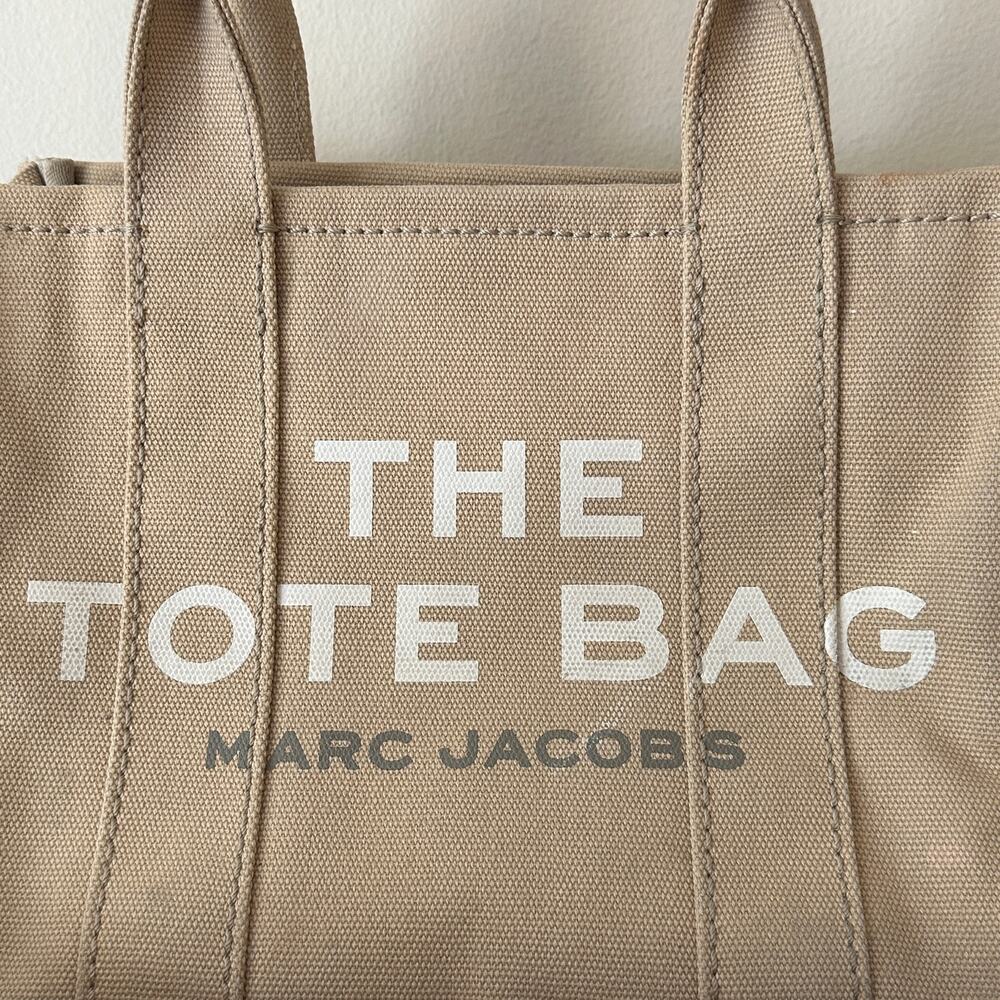 Marc Jacobs The Tote Bag Mini Womens Tan Cotton Canvas Crossbody Purse - Picture 3 of 12